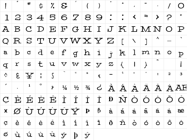 SchoolBoyOld80 Regular  glyph index