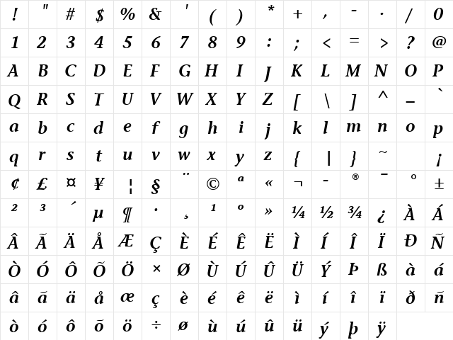 Stone Inf Sem ITC TT SemiItalic  glyph index