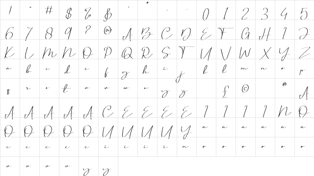 Brittney Queen Regular  glyph index