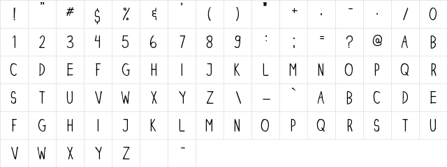 DINSKI CASUAL CONDENSED Regular  glyph index