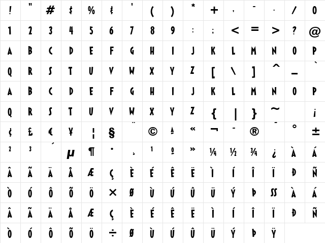 Sticky Moula BTN Regular  glyph index