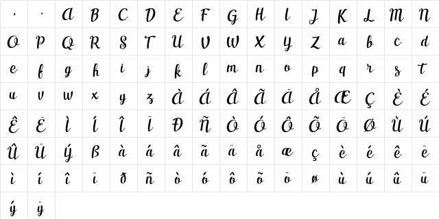 Casseron Script Regular  glyph index