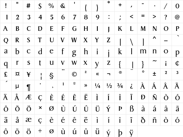 DragonEF Regular  glyph index