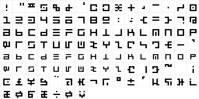 Cyberspeak Regular  glyph index