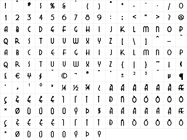 New Deal Deco NF Bold Regular  glyph index