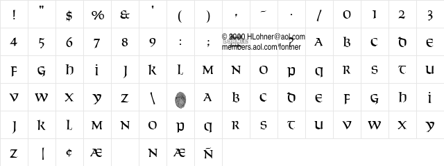 Solemnity Regular  glyph index
