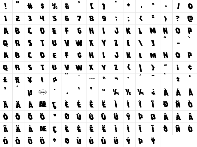 Howlin' Mad Leftalic Italic  glyph index