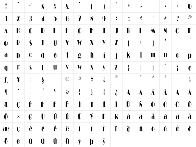 RitzFLFCond Regular  glyph index