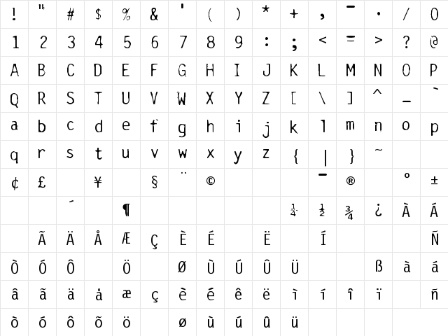 Prova Regular  glyph index