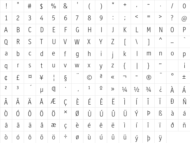 Officina Display ITC Std Light  glyph index