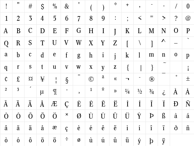 URWCordeliaTCon Regular  glyph index