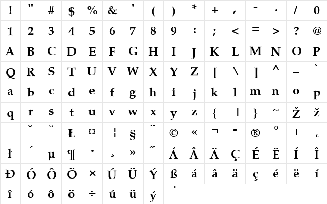 PaltusAntNo3LEE Bold  glyph index