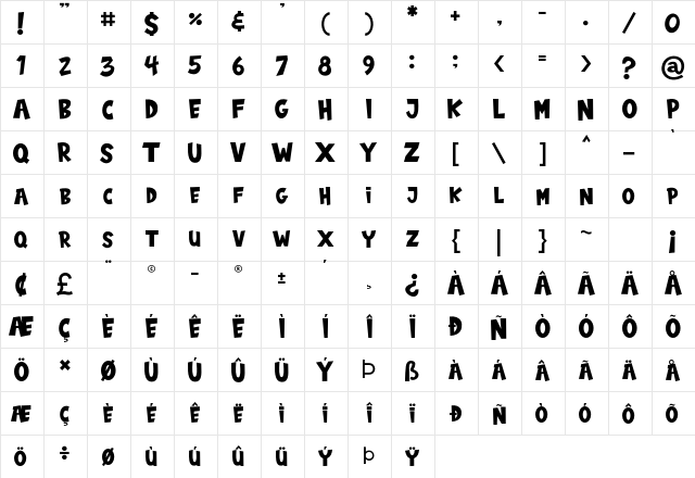 Baby Monsta Regular  glyph index