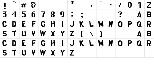 southpark Regular  glyph index