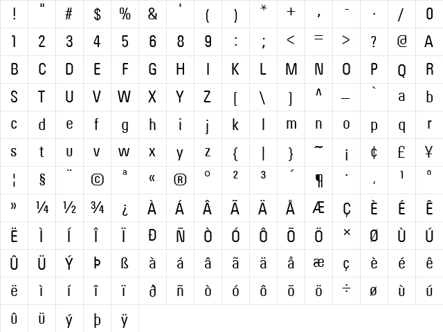Order Regular  glyph index