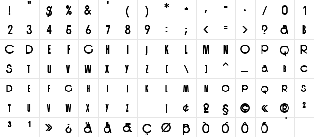 CanneloSCapsSSK Bold  glyph index