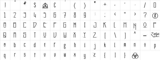 Underiscore Regular  glyph index