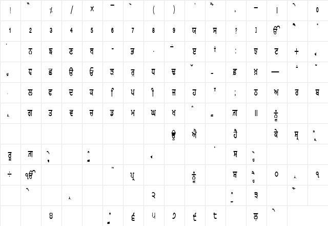 GurmukhiLys 010 Condensed Normal  glyph index