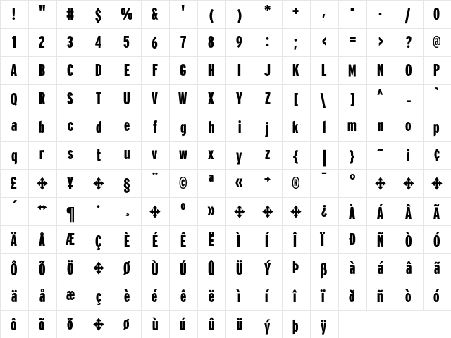 Interstate Black Comp  glyph index