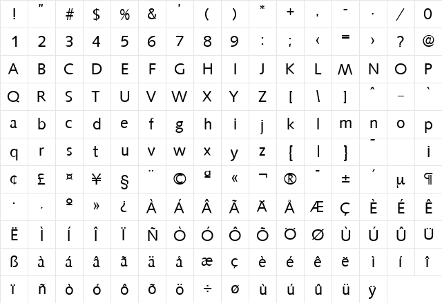 Saxony-Serial DB Regular  glyph index