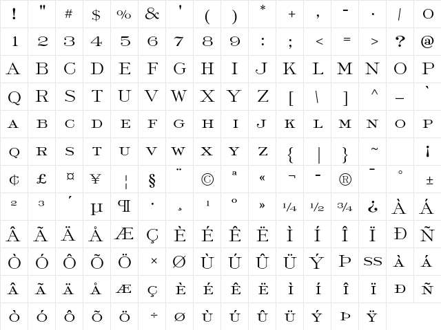 Light Roman Std Regular  glyph index