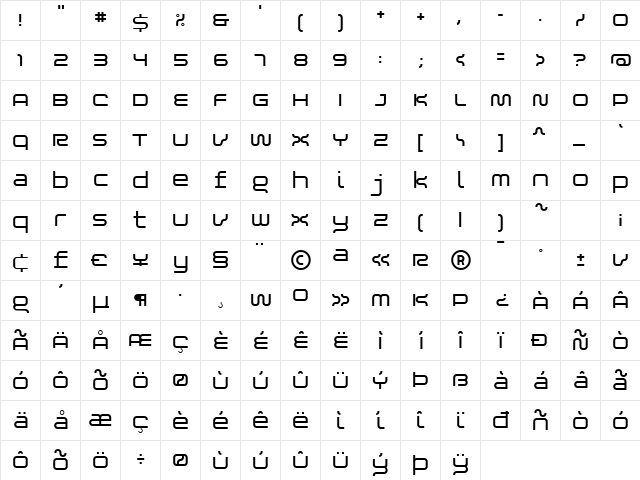 Blessed Light  glyph index