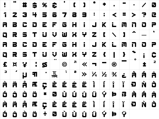 ESP Regular  glyph index