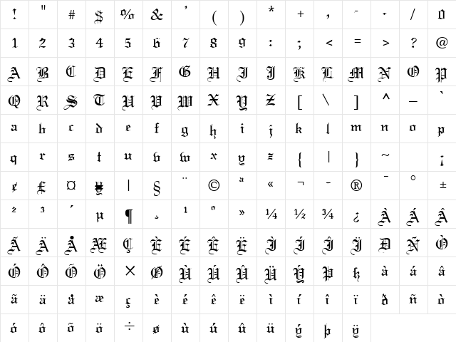 PT Linus Text Normal  glyph index