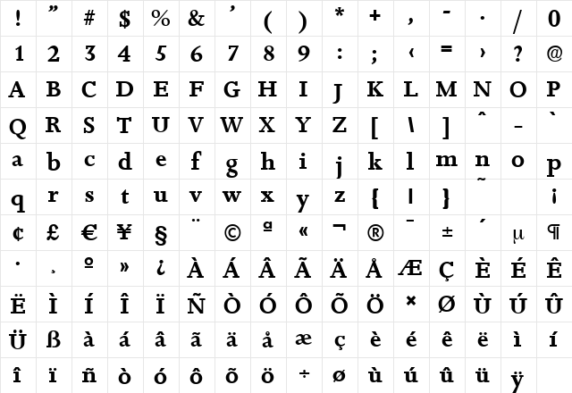 JessicaSerial Bold  glyph index