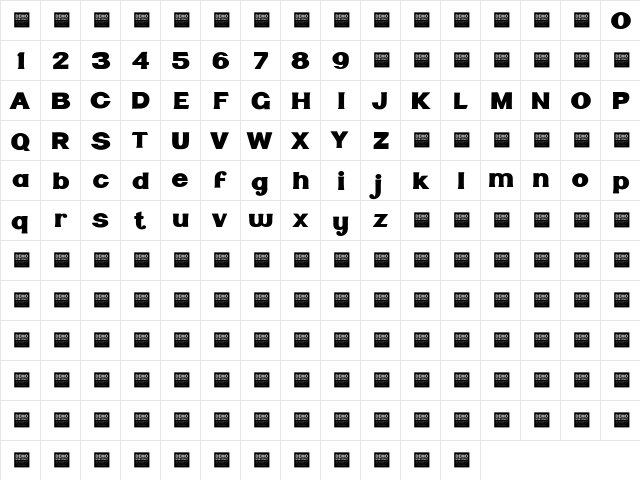 Tuff Stuff - Demo Regular  glyph index