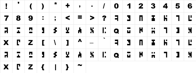 Ancient Virtual Regular  glyph index