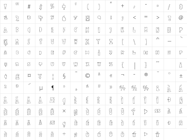Coriander Std Regular  glyph index