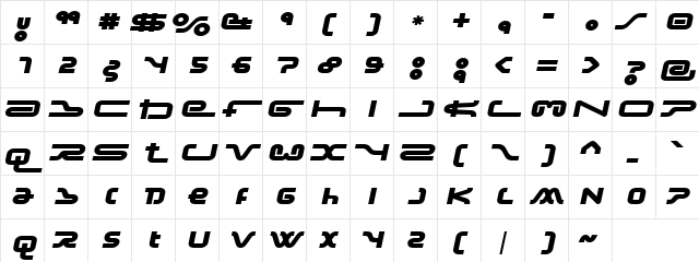 Jumbo Jet Regular  glyph index