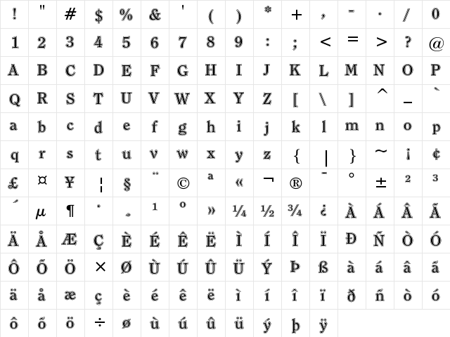 ITC Clearface Contour  glyph index