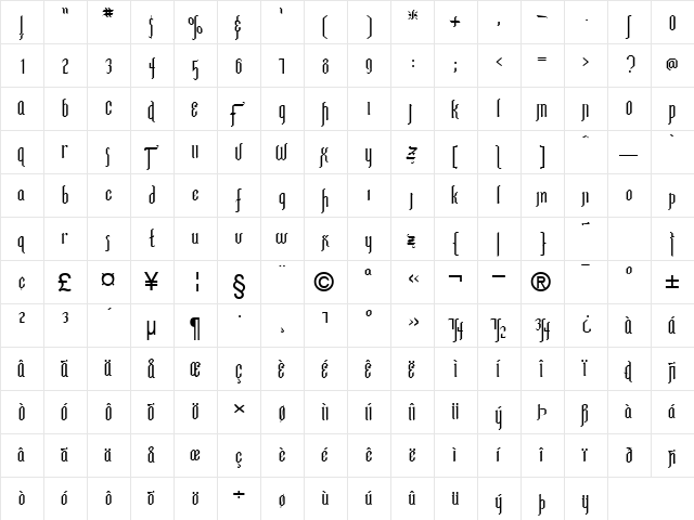 IpswichExtended Normal  glyph index