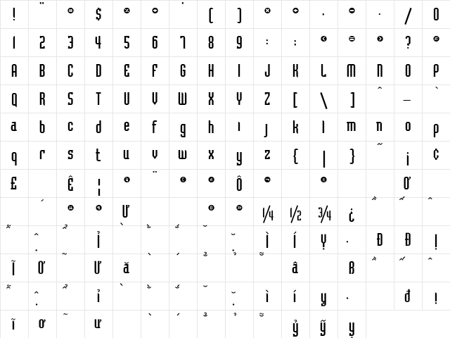 HP-Bedrock Regular  glyph index
