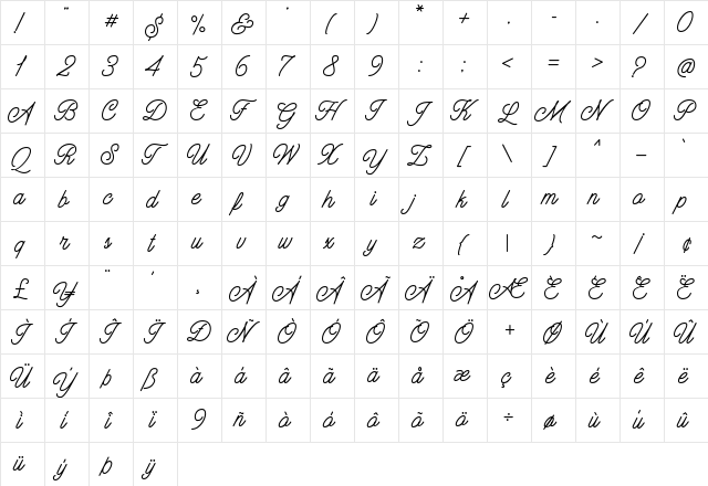 Hatterline Regular  glyph index