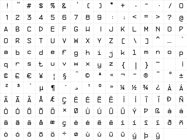 Concursico Mono BTN Regular  glyph index