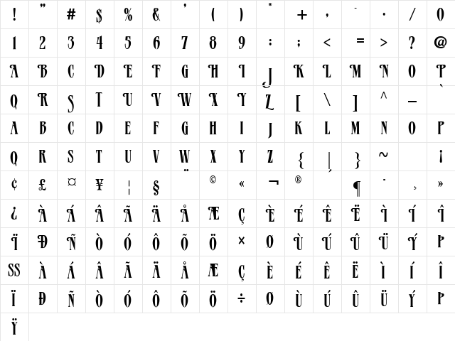 Verve Regular  glyph index