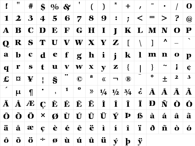 Comenius Antiqua Regular  glyph index