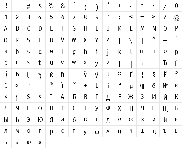 OfficinaSansWinCTT Regular  glyph index