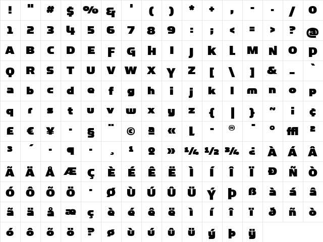 SimianDisplay Medium  glyph index