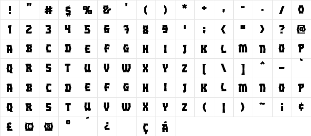 Orc Horde BB Regular  glyph index