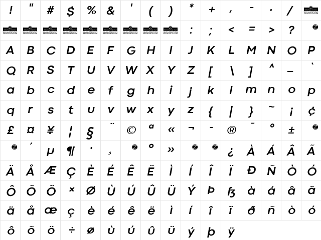Codec Cold Bold Italic  glyph index
