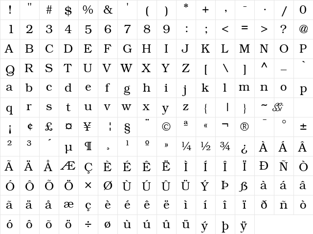 Bookman Light SSi Light  glyph index