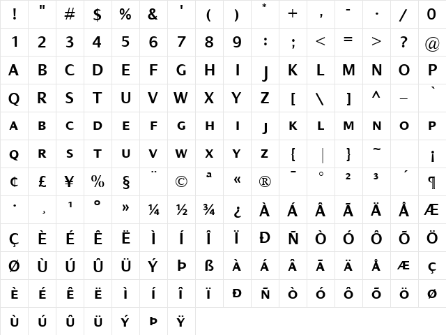 Dialog SemiBold SC Regular  glyph index