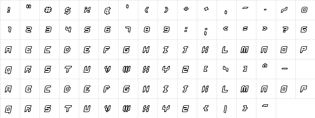 Bug2K Oblique Regular  glyph index