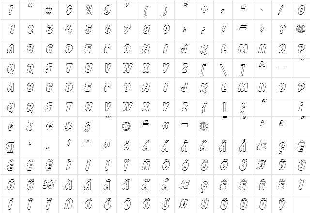 ElizabethBeckerOutline ExtraBold  glyph index