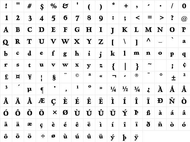 Hadriano Std Extra Bold Condensed  glyph index