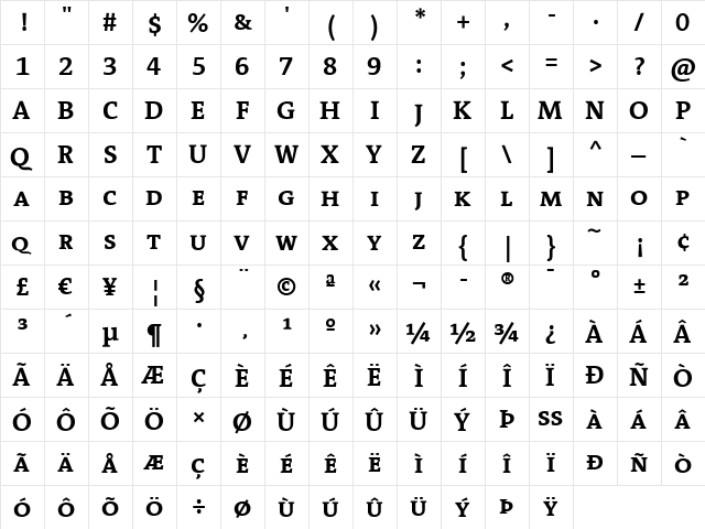 Sun Serif Caps- Bold  glyph index